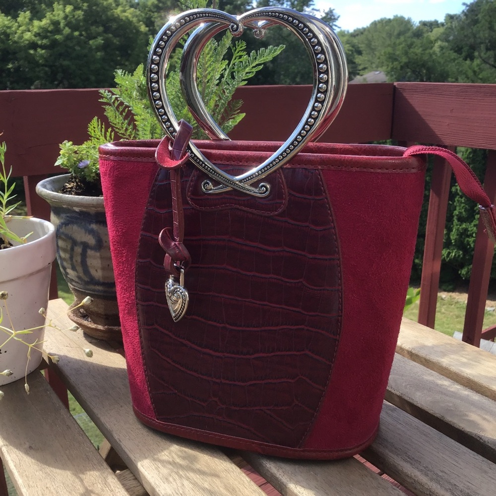 RED BUCKET BAG with metal heart shaped handles